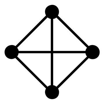 Connected nodes vector icon illustration with bold black dots and clean geometric lines, minimalist network symbol for data links, collaboration, systems thinking, innovation, technology and workflows