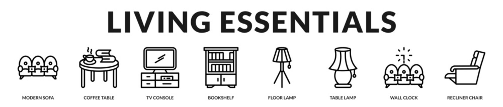 Modern living room furniture collection featuring stylish seating, storage, lighting, and entertainment solutions for contemporary interiors in Lineal Icon Style