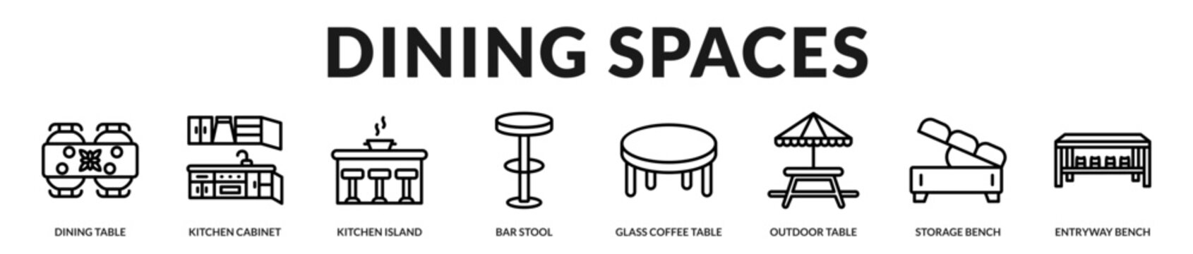 Dining and kitchen furniture collection featuring cabinets, tables, seating, and storage for functional contemporary homes in Lineal Icon Style