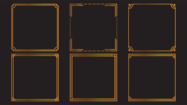 Set of ornate gold rectangular frames for design projects with rectangle