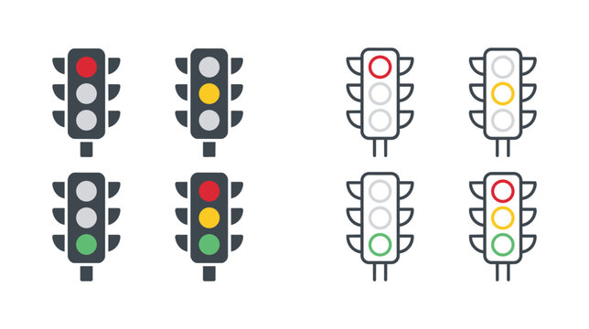 Traffic Light Icon Set Collection Vector Illustration Isolated on White Background Road Signal Symbols