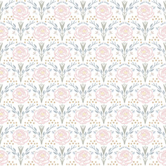 Floral pattern with fish scale geometry, seamless background for textile and packaging design. © kapuk's