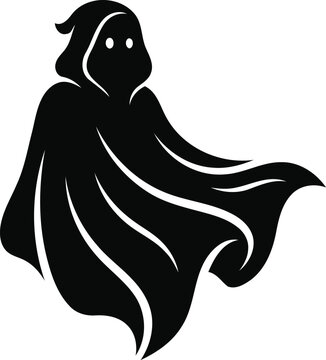 Black silhouette of a ghost with a hooded cloak and glowing eyes