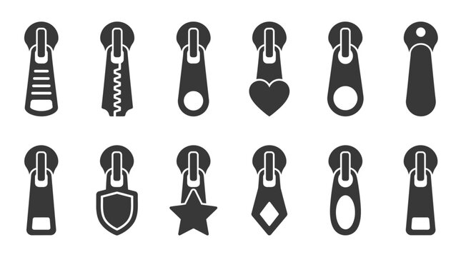 Zipper pull tab icons set
