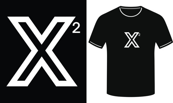 Letter "X2" Monogram Black T-Shirt Design letter X with superscript two typography print apparel clothing