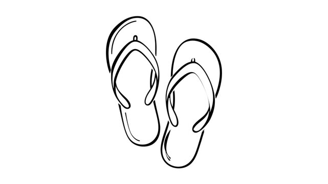 Clean flat vector line icon showing a pair of flip flop sandals, useful for pool rules, spa menus, tropical holiday planners, and leisure branding.