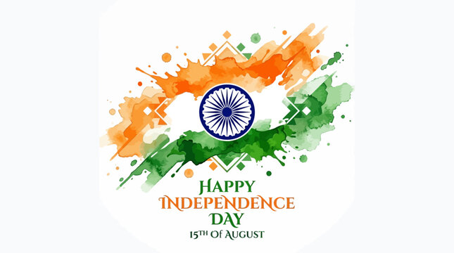 India Independence Day Watercolor Flag Splatter - 15th August Celebration