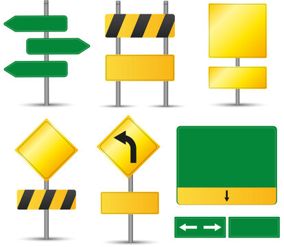 Traffic signs, road signs, directional signs, warning signs, vector icons