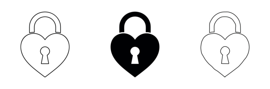 Heart shaped padlock icons in outline and solid black styles