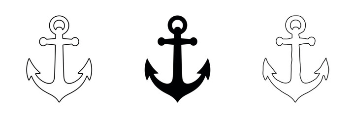 Nautical anchor icons in outline and solid styles for maritime themes © Ophelia