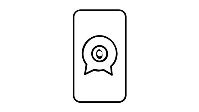 Minimal video call vector icon showing webcam badge inside smartphone screen, crisp black line illustration for live stream, remote support, virtual class, chat app, meeting, and contact sharing
