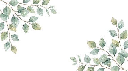 Watercolor eucalyptus leaf corner frame transparent PNG botanical foliage border clipart for invitations © creativestock
