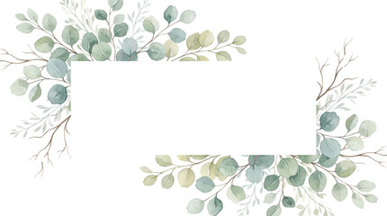 Watercolor eucalyptus floral frame transparent PNG, isolated botanical greenery border clipart for invitations © creativestock