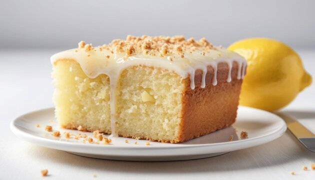 Lemon pound cake slice with white glaze