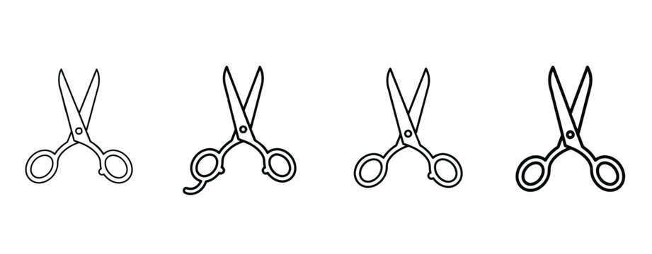 Four black scissor icons in a row simple scissor design minimalist scissor symbols repeated vector