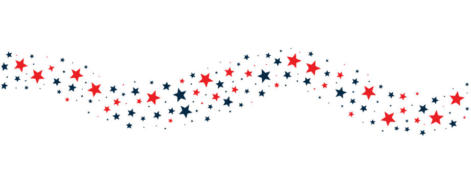 Star background, American 4th of July banner, red blue stars falling wave, Independence Day Memorial Day holiday design, vector illustration
