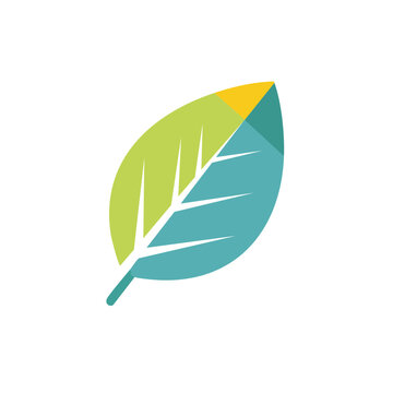 Flat design leaf vector icon with teal and green colors