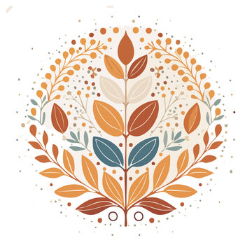 Autumn Leaves and Berries Wreath Vector Illustration