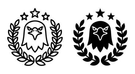 Fototapeta premium Eagle Emblem Vector Icons, Laurel Wreath & Stars, Symbol of Freedom & Power, Black & White Graphics
