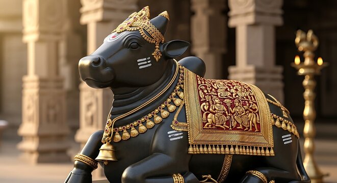 Decorative Nandi Statue in Temple.