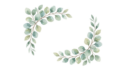 Watercolor eucalyptus leaf corner frame transparent PNG, isolated botanical greenery clipart for wedding invitations © creativestock