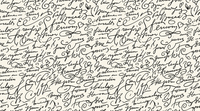 Black, handwritten script pattern, elegant calligraphy design, seamless texture