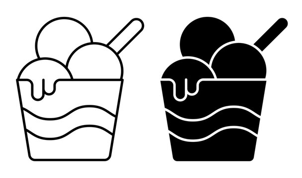 Bucket of ice cream topping scoops and a spoon. Vector ice cream on white background