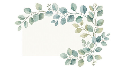 Watercolor eucalyptus foliage frame transparent PNG clipart with blank card, botanical greenery border isolated element © creativestock