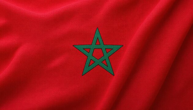 Moroccan flag waving with green star symbol