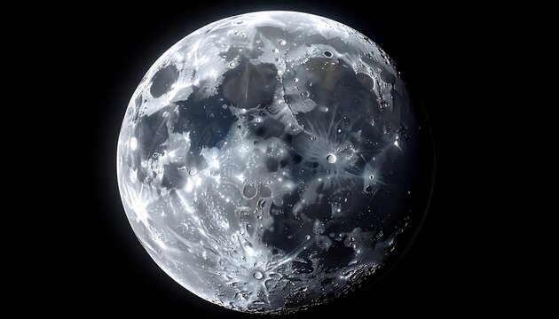 Detailed full moon glowing in the dark night sky showing craters and surface textures.