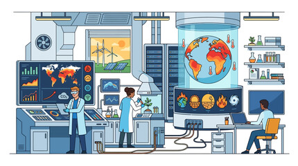 Fototapeta premium Advanced Climate Change Monitoring and Data Analysis Laboratory with Global Environmental Systems