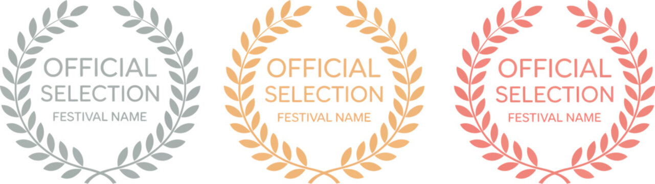 Film movie award vector set featuring winner wreath, laurel festival icons, cinema star, gold award, celebrity prize, entertainment reel, and olive branch.