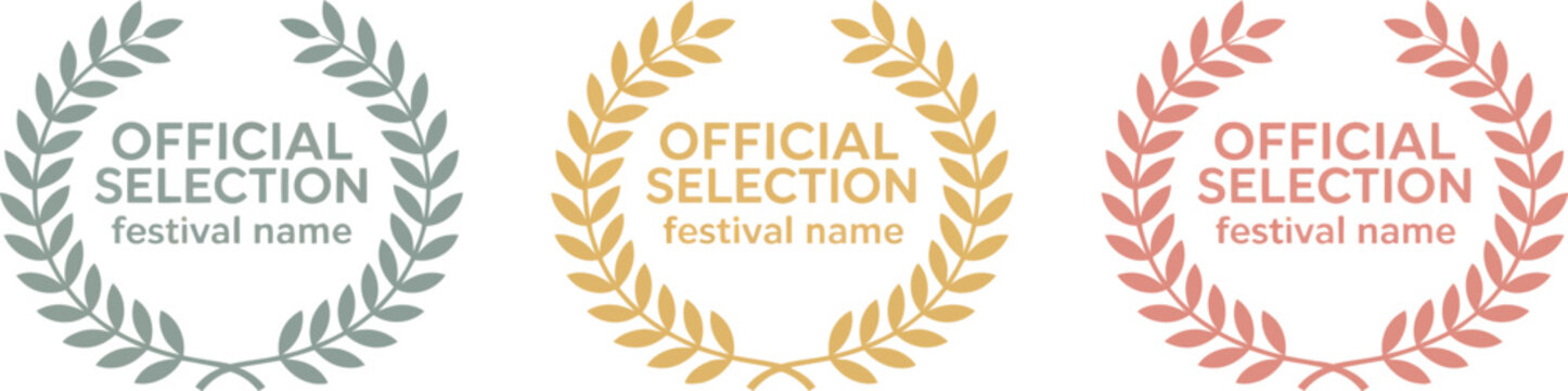 Film movie award vector set featuring winner wreath, laurel festival icons, cinema star, gold award, celebrity prize, entertainment reel, and olive branch.