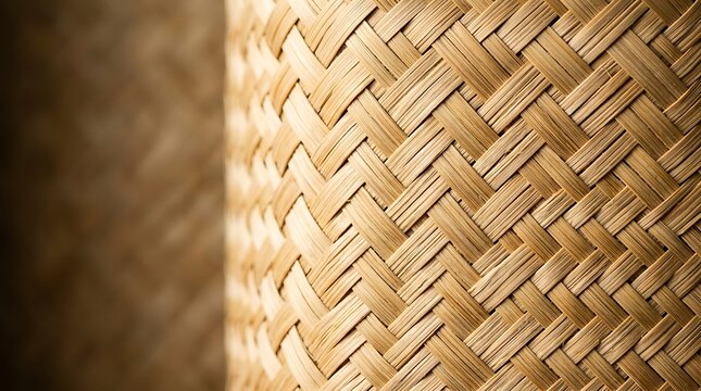 Close up of a woven bamboo basket texture with intricate pattern