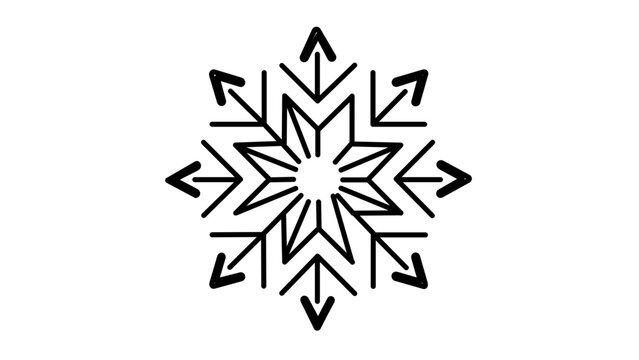 Decorative compass snowflake editable stroke vector icon, minimalist outline illustration for winter tourism, ski trips, travel maps, holiday apps, alpine resorts, and seasonal branding