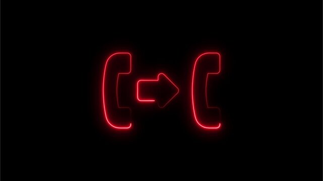Neon call forwarding animation, red glowing telephone symbol for communication ui