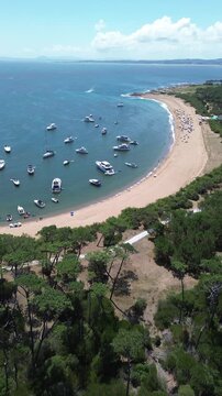 Vertical Aerial 4K Drone Footage Isla Gorriti Punta del Este Uruguay Beach