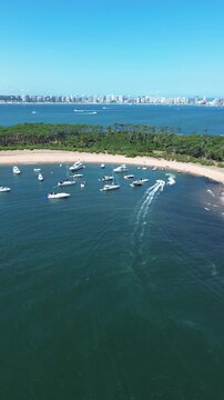Vertical Aerial 4K Drone Footage Isla Gorriti Punta del Este Uruguay Beach