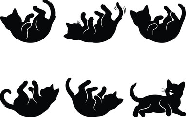 Obraz premium Playful cats stretching and rolling around in black silhouette against a white background