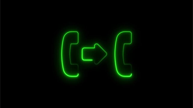 Neon call forwarding animation: glowing green telephone transfer symbol