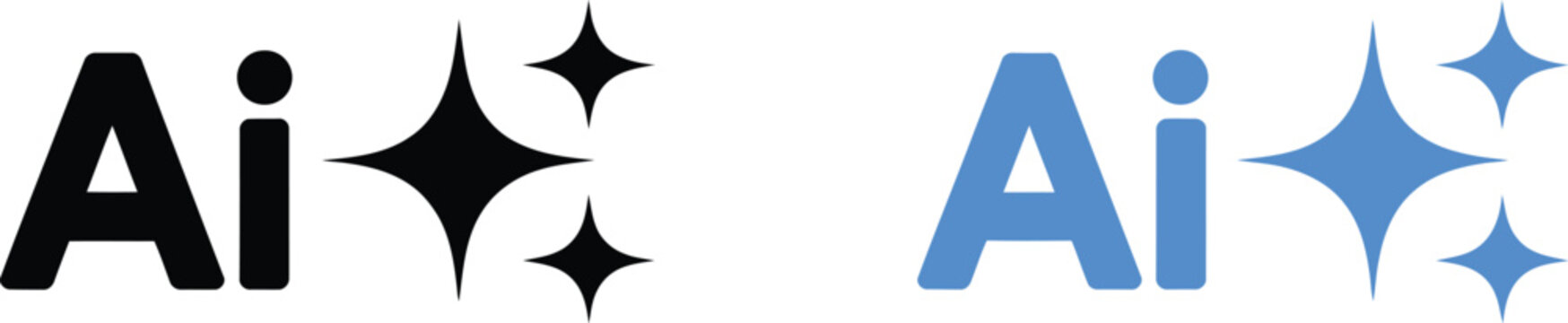 Generative AI logo vector icon featuring magic sparkle stars, artificial intelligence symbol, blue technology emblem, innovation, and futuristic branding.