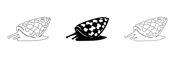 Collection of three stylized snail icons in outline, solid, and hand-drawn styles © Ophelia