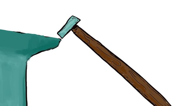 Someone is holding a long hammer off-camera and hitting an anvil with it, either doing work or enjoying a hobby.