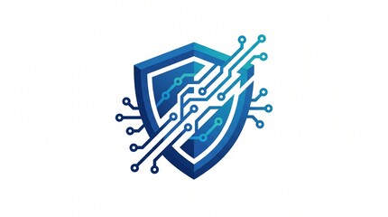 Fototapeta premium Digital shield icon featuring a blue circuit board style design