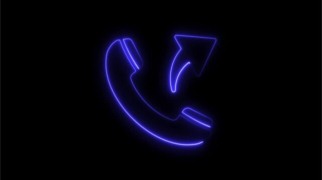 Neon outgoing call animation, glowing blue telephone symbol for ui