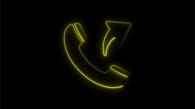 Neon outgoing call animation glowing yellow telephone symbol for business ui