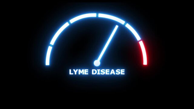 Lyme disease, Borreliosis or Borrelia risk value meter scale inside tick icon. Animation video.