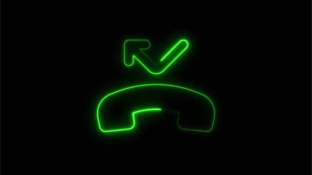 Neon missed call animation: glowing green phone symbol for tech and communication projects