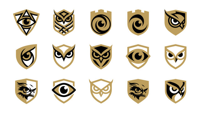 Owl and eye logos gold.
