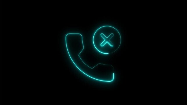 Neon phone call rejected animation on black background